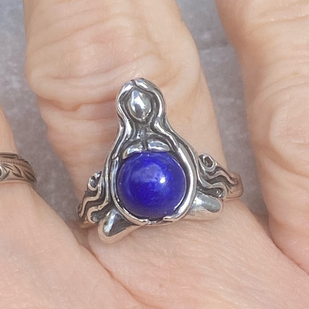 Goddess of Abundance ring .925 Sterling Silver w/ Lapis Lazuli Sz 8 Mother